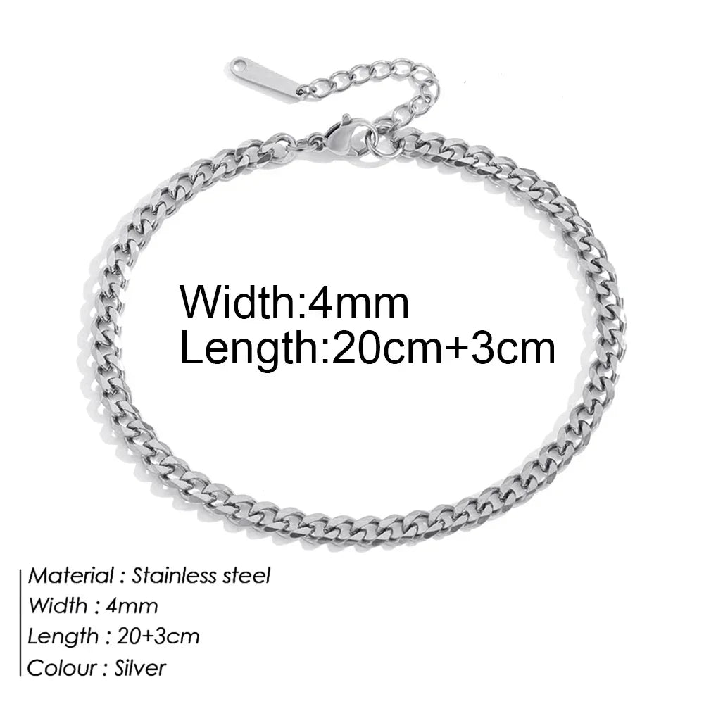 Dainty Stainless steel Gold Color Miami Cuban Link Chain Anklet Trendy 3MM Thick Curb Chain Waterproof  Jewelry for Women Gifts