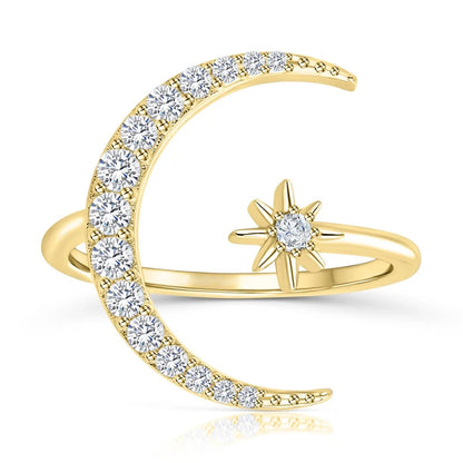 ROXI Ins Star Moon Design Ring 925 Sterling Silver Diamond Adjustable Opening Ring Ladies Summer Seaside Proposal Ring