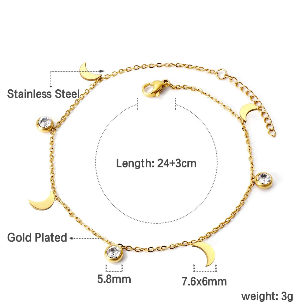 LUXUSTEEL Cryatal Hamsa Hand Charm Anklets For Women Girls Gold Color Stainless Steel Chain Ankle Summer Holiday Jewelry 23+5cm