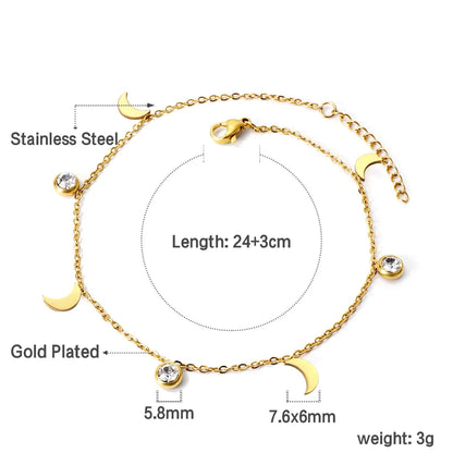 LUXUSTEEL Cryatal Hamsa Hand Charm Anklets For Women Girls Gold Color Stainless Steel Chain Ankle Summer Holiday Jewelry 23+5cm