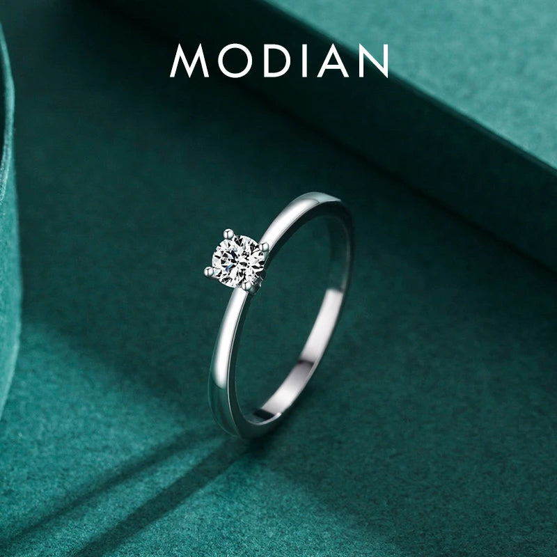 Modian 925 Sterling Silver 10 Hearts Clear CZ Simulated Diamond Simple Wedding Bands Ring For Women Statement Engagement Jewelry