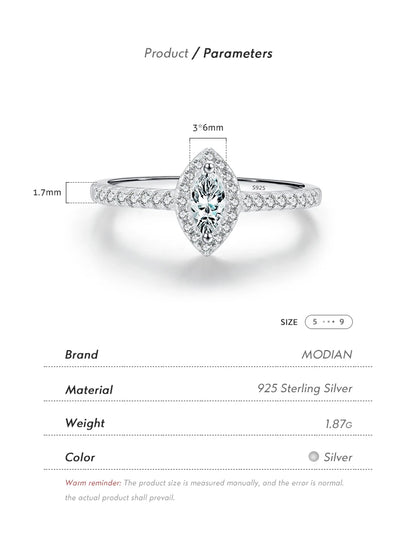 MODIAN Exquisite Luxury Marquise Cut CZ Ring 925 Sterling Silver Ring for Women Wedding Engagement Gift Fine Jewelry Accessories