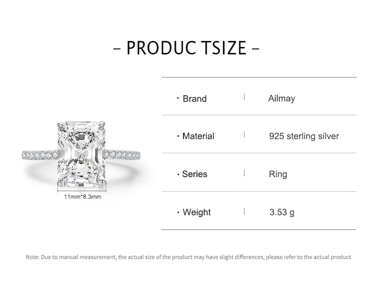 Ailmay Trendy 925 Sterling Silver Luxury Redian Cutting Rectangle 5A Zirconia Rings For Women Wedding Engagement Jewelry Gift