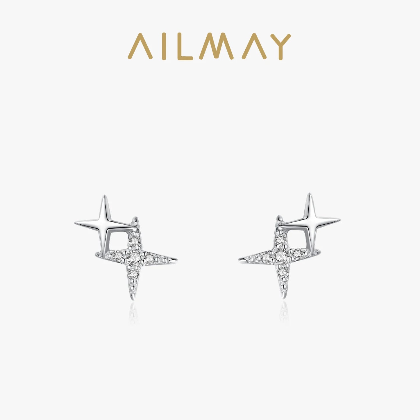 Ailmay Fashion 925 Sterling Silver Charm Sparkling Zircon Little Star  Earrings For Women Girls Party Accessories Jewelry