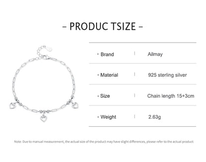 Ailmay New Design Genuine 925 sterling silver Heart Bracelet Adjustable Chain Link For Women Engagement Anniversary Jewelry