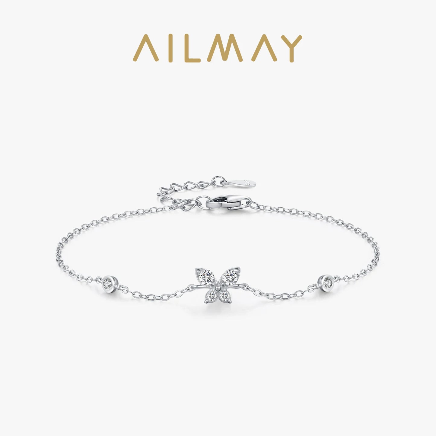 Ailmay 925 Sterling Silver Sweet Shining Zircon Butterfly Chain Bracelet For Women Girls Adjustable Chain Fashion Jewelry Gifts