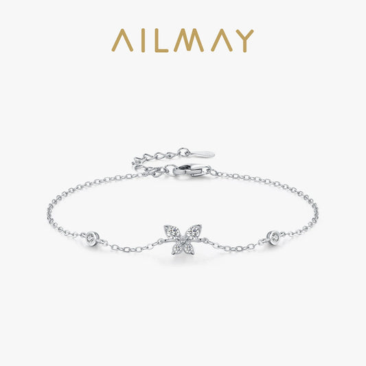 Ailmay 925 Sterling Silver Sweet Shining Zircon Butterfly Chain Bracelet For Women Girls Adjustable Chain Fashion Jewelry Gifts