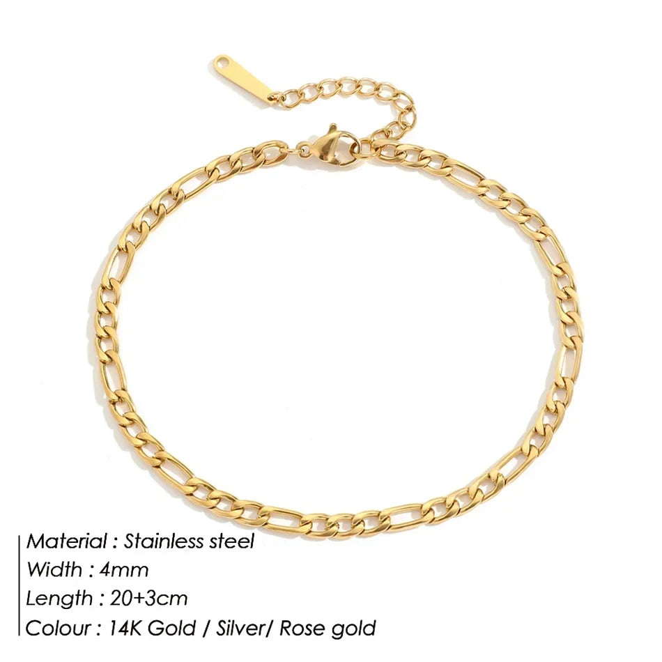 Dainty Stainless steel Gold Color Miami Cuban Link Chain Anklet Trendy 3MM Thick Curb Chain Waterproof  Jewelry for Women Gifts