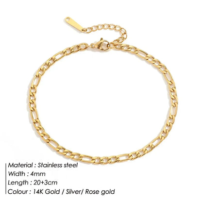 Dainty Stainless steel Gold Color Miami Cuban Link Chain Anklet Trendy 3MM Thick Curb Chain Waterproof  Jewelry for Women Gifts