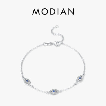 MODIAN 925 Sterling Silver Elegant Blue Clear CZ Adjustable Bracelet For Women Korea Style Blue Eyes Chain Link Fine Jewelry