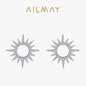 Ailmay 925 Sterling Silver Fashion Sun Flower Shape Sparkling Cubic CZ Stud Earrings For Women Fine Wedding Statement Jewelry