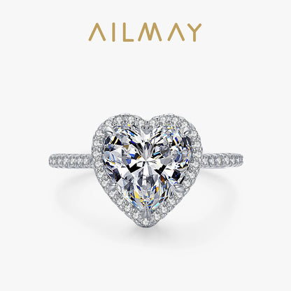 Ailmay 100% 925 Sterling Silve Elegant Romantic Sparkling Clear Zircon Heart Rings For Women Classic Wedding Statement Jewelry