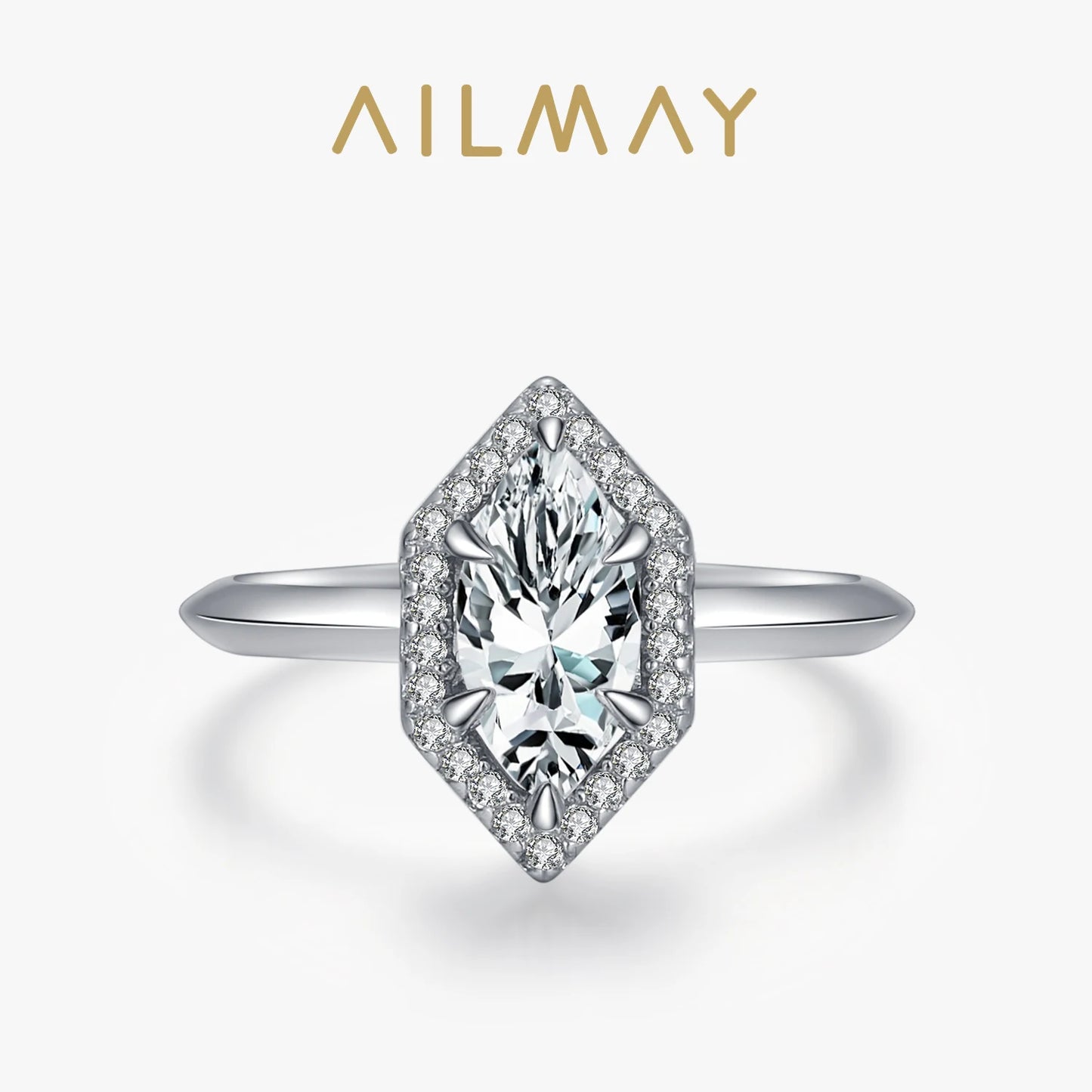 Ailmay New Sale Fashion Hexagon Clear CZ Ring Solid 925 Sterling Silver Luxury Engagement Wedding Fine Rings Jewelry For Women