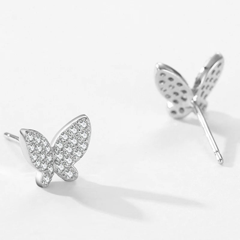 Ailmay Solid 925 Sterling Silver Luxury Full Zirconia Charm Butterfly Animal Stud Earrings Fine Jewelry For Women Christmas Gift