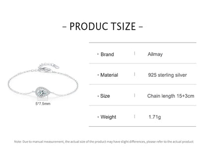 Ailmay 925 Sterling Silver Fashion Water Drop Pear Shape Zirconia Link Chain Bracelet For Women Wedding Engagement Jewelry Gift