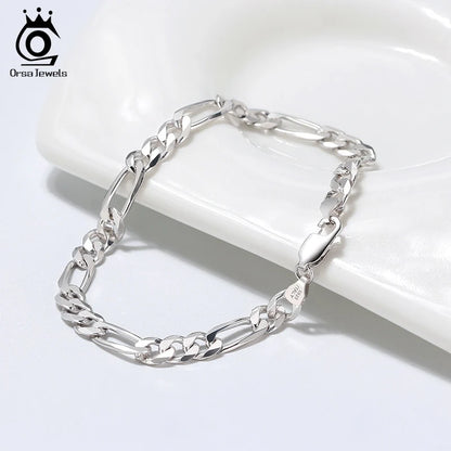 ORSA JEWELS Italian 14K Gold 5mm Diamond-Cut Figaro Chain Bracelet for Women Men Fashion 925 Silver Bracelet Party Jewelry SB66