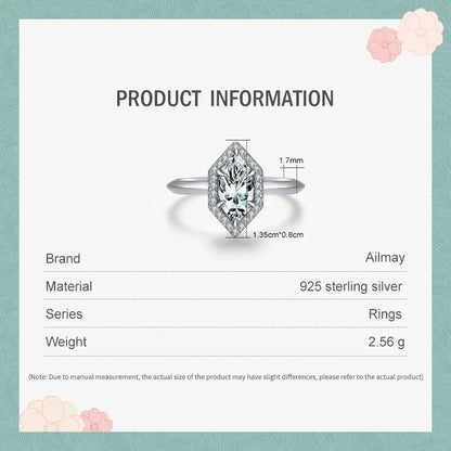 Ailmay New Sale Fashion Hexagon Clear CZ Ring Solid 925 Sterling Silver Luxury Engagement Wedding Fine Rings Jewelry For Women