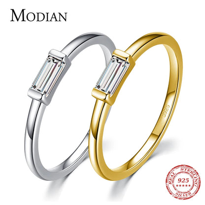 Modian 925 Sterling Silver Fashion Emerald Cut Shiny Clear CZ Wedding Female Rings for Women Simple Rectangle Ring Fine Jewelry