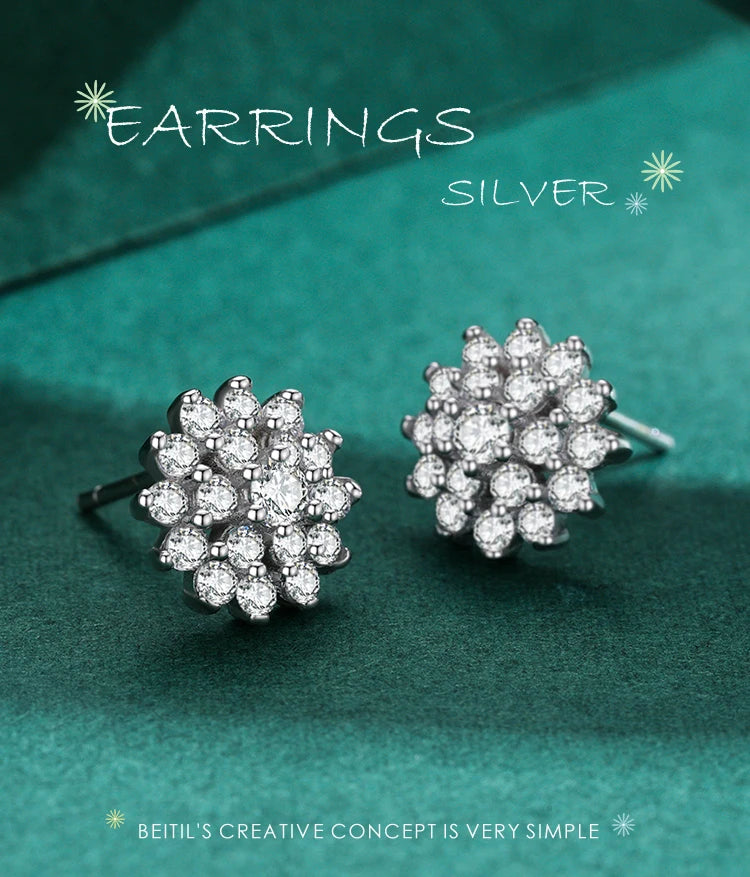 Ailmay Top Quality Real 925 Sterling Silver Full CZ Snowflake Stud Earrings For Women Luxury Wedding Engagement Jewelry Gift