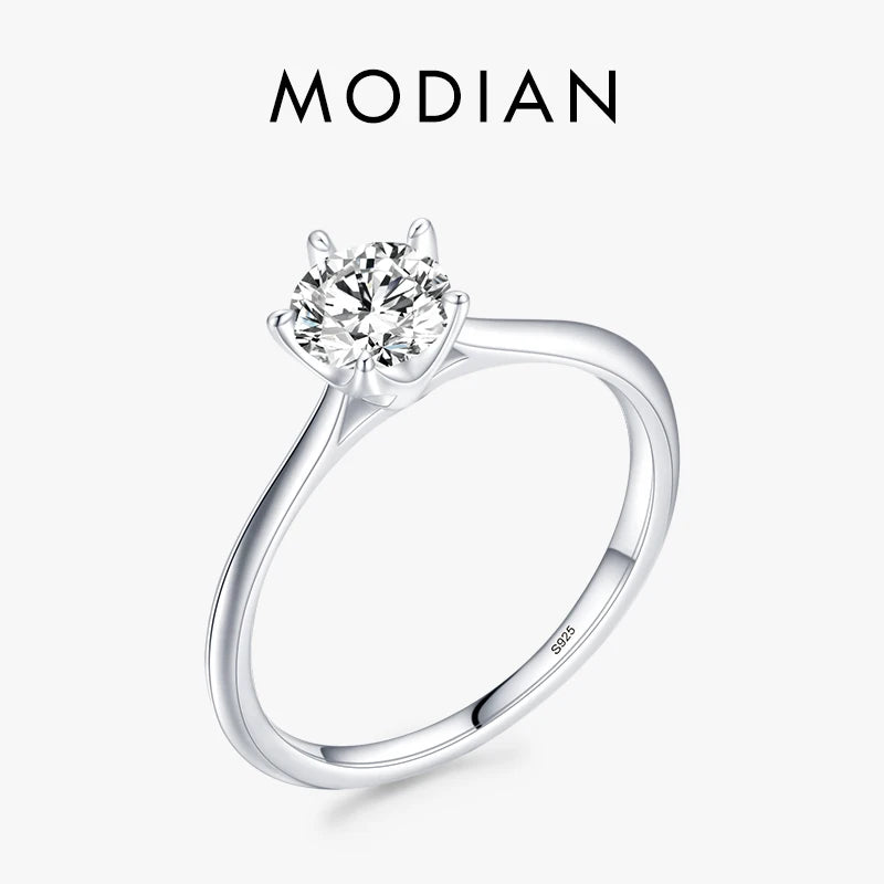 Modian 925 Sterling Silver Simple Round Clear CZ Classic Wedding Engagement Simulated Diamond Band Rings For Women Fine Jewelry