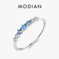 Modian 925 Sterling Silver Simple Stackable Fashion Thin Finger Ring Charm Blue Zirconia Rings For Women Wedding Fine Jewelry