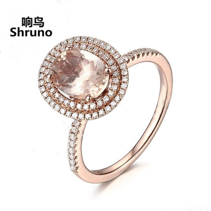 Shruno Solid 14k Rose Gold 1.3ct Oval 6x8mm Natural Morganite Engagement Ring Women Diamonds Wedding Trendy Fine Jewelry Gift