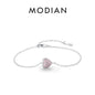 MODIAN 925 Sterling Silver Light Pink Zircon Heart Adjustable Bracelet Chain Link for Women Jewelry Romantic Anniversary Gift