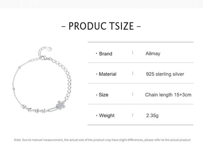 Ailmay 925 Sterling Silver Elegant Flower Clear Zircon Adjustable Link Chain Bracelet For Women Wedding Engagement Fine Jewelry