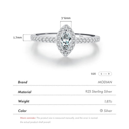 MODIAN Exquisite Luxury Marquise Cut CZ Ring 925 Sterling Silver Ring for Women Wedding Engagement Gift Fine Jewelry Accessories