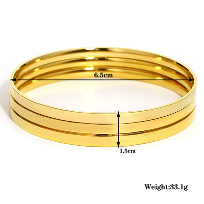 Greatera 3pcs/set 316L Stainless Steel Round Smooth Bracelets Bangles for Women 18K Gold Plated Metal Waterproof Jewelry