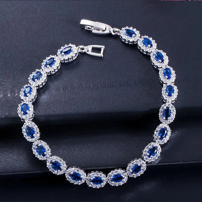 Exquisite Blue Pink Natural Crystal Zircon Trim Ladies Bracelet Fashion Versatile Casual Party Trend Jewelry Charm Bracelet