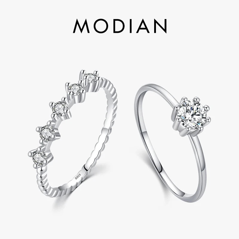 Modian 925 Sterling Silver Classic Wedding Sets Sparkling CZ Stackable Finger Rings For Women Engagement Statement Jewelry Gifts