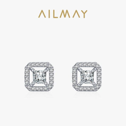 Ailmay Superior Quality 925 Sterling Silver Luxury Square Dazzling CZ Stud Earrings For Women Wedding Engagement Jewelry Gift