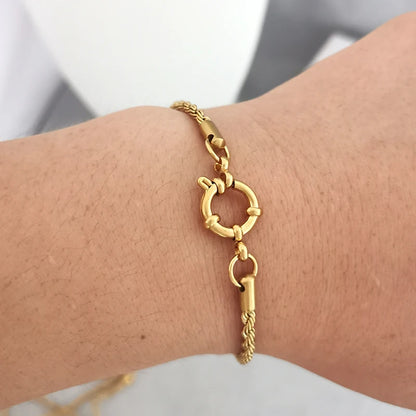 QMHJE Anchor Clasp Bracelet Women Men Stainless Steel Twist Rope Chain Sailor Wheel Geometric Link Basic DIY Gold Silver Color