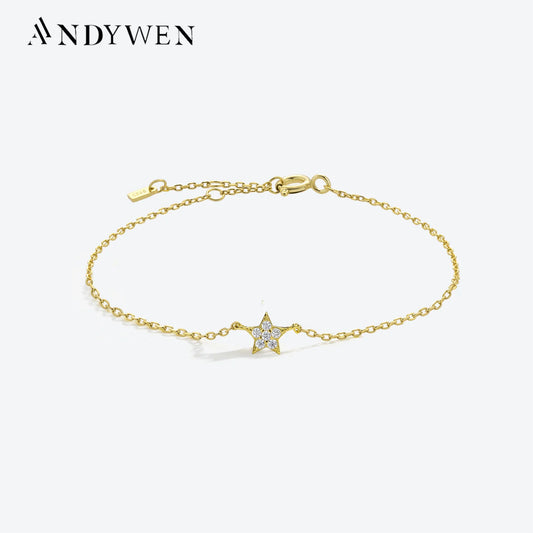 ANDYWEN 2020 New 925 Sterling Silver Gold Starry Sky Spakle Star Linked CZ Zircon Chain Bracelet Women Fine Jewelry Luxury