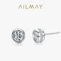 Ailmay Real 925 Sterling Silver  Dazzling Clear CZ Classic Round Design Stud Earring for Women Wedding Engagement Jewelry Gift