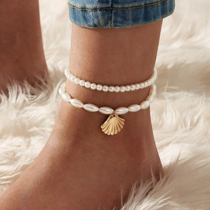 5 Pcs Exquisite Metal Butterfly Star Heart Pendant Anklets Set Bohemia Vintage Pearl Pendant Foot Bracelet Beach Woman Jewelry