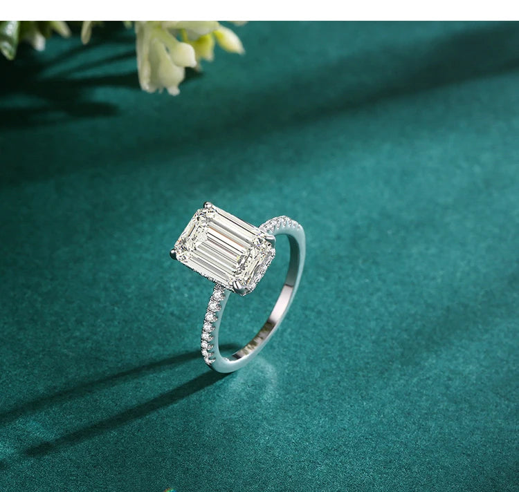 Ailmay 100% 925 Sterling Silver Luxury Pagoda Cutting Rectangle 5A Zirconia Finger Ring For Women Wedding Banquet Jewelry Gift