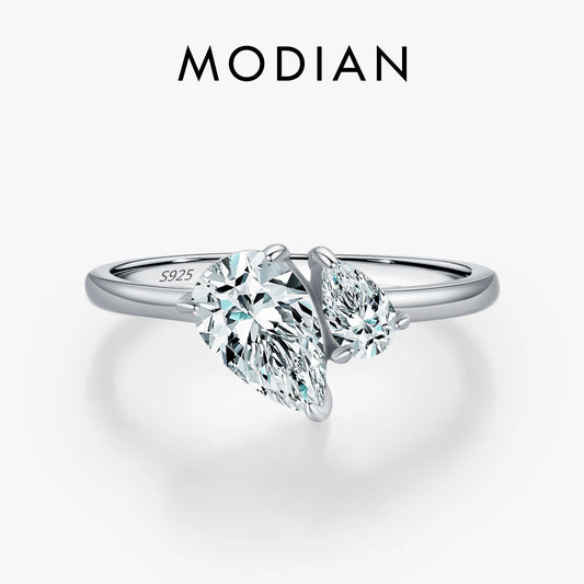 MODIAN Real 925 Sterling Silver Sparkling Water Drop Interweaving Dazzling Clear Pear CZ Finger Rings For Women Fine Jewelry