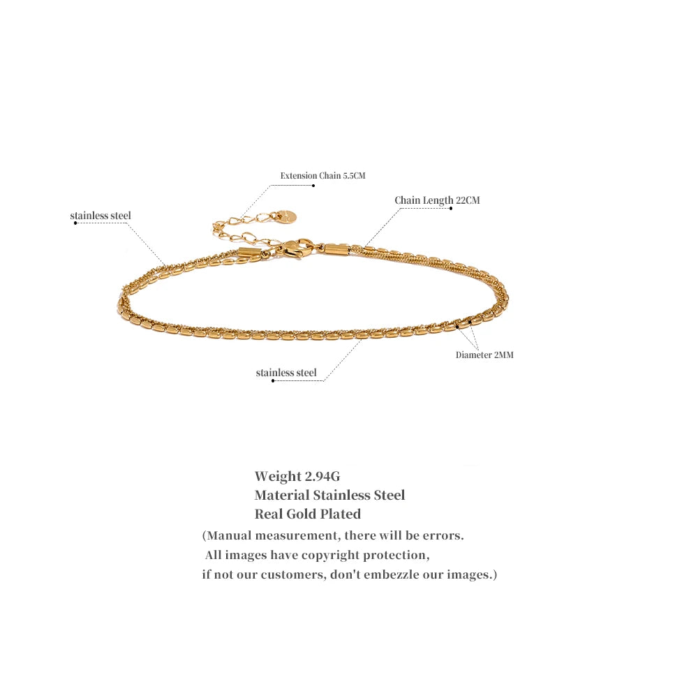 Yhpup Classic Double Layer Exquisite Chain Stainless Steel Stylish Anklet Women Trendy Summer Charm Gold Silver Color Jewelry