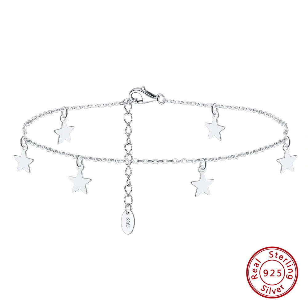 ORSA JEWELS 925 Sterling Silver Star Anklets for Women Girls Summer Boho Beach Anklets Adjustable Foot Chains Jewelry SA27