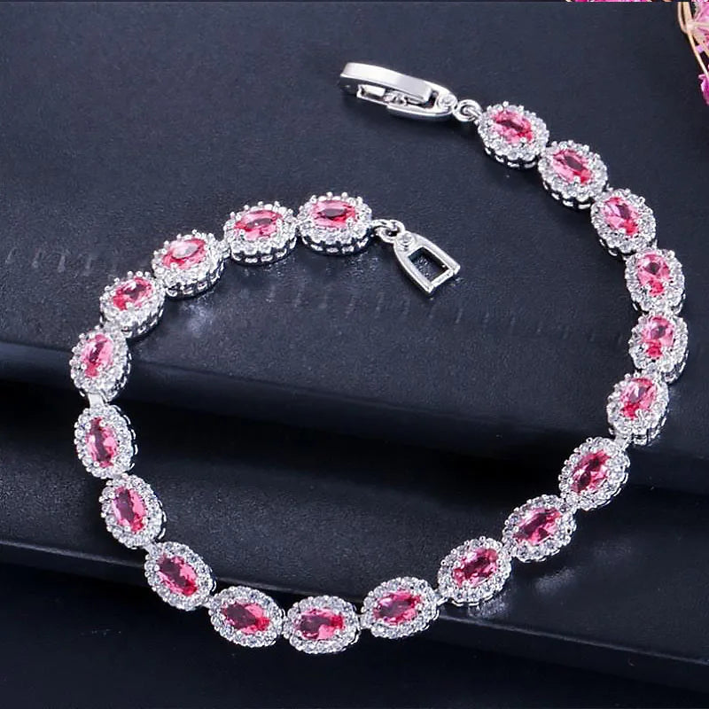 Exquisite Blue Pink Natural Crystal Zircon Trim Ladies Bracelet Fashion Versatile Casual Party Trend Jewelry Charm Bracelet