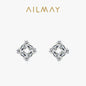 Ailmay 925 Sterling Silver Square Transparent Trapezoidal Ripple Earrings Clear Zircon For Women Girls Party Accessories Jewelry