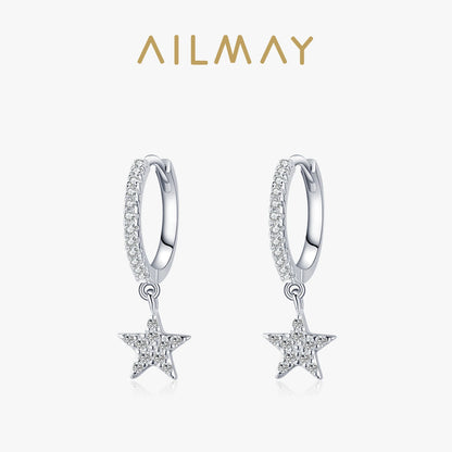 Ailmay Fashion 925 Sterling Silver Star Dangle Earrings Luxury Sparkling CZ For Women Classic Wedding Statement Jewelry