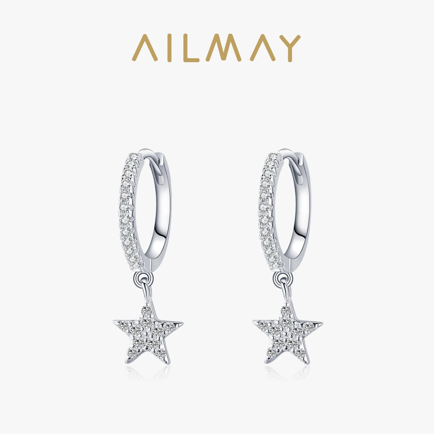 Ailmay Fashion 925 Sterling Silver Star Dangle Earrings Luxury Sparkling CZ For Women Classic Wedding Statement Jewelry