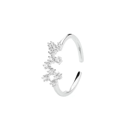 ROXI 925 Sterling Silver 12 Constellations Series Crystal Finger Rings For Women Men Couple Adjustable Jewelry Birthday Gift