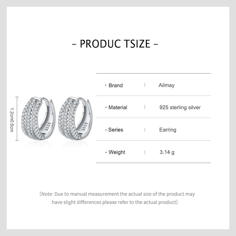 Ailmay New Arrival Luxury Dazzling CZ Ear Buckles Real 925 Sterling Silver Luxury Charm Hoop Earrings For Women Wedding Jewelry