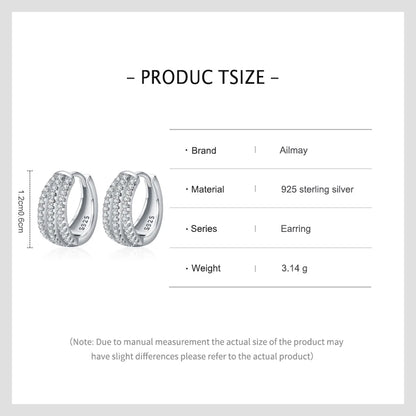 Ailmay New Arrival Luxury Dazzling CZ Ear Buckles Real 925 Sterling Silver Luxury Charm Hoop Earrings For Women Wedding Jewelry