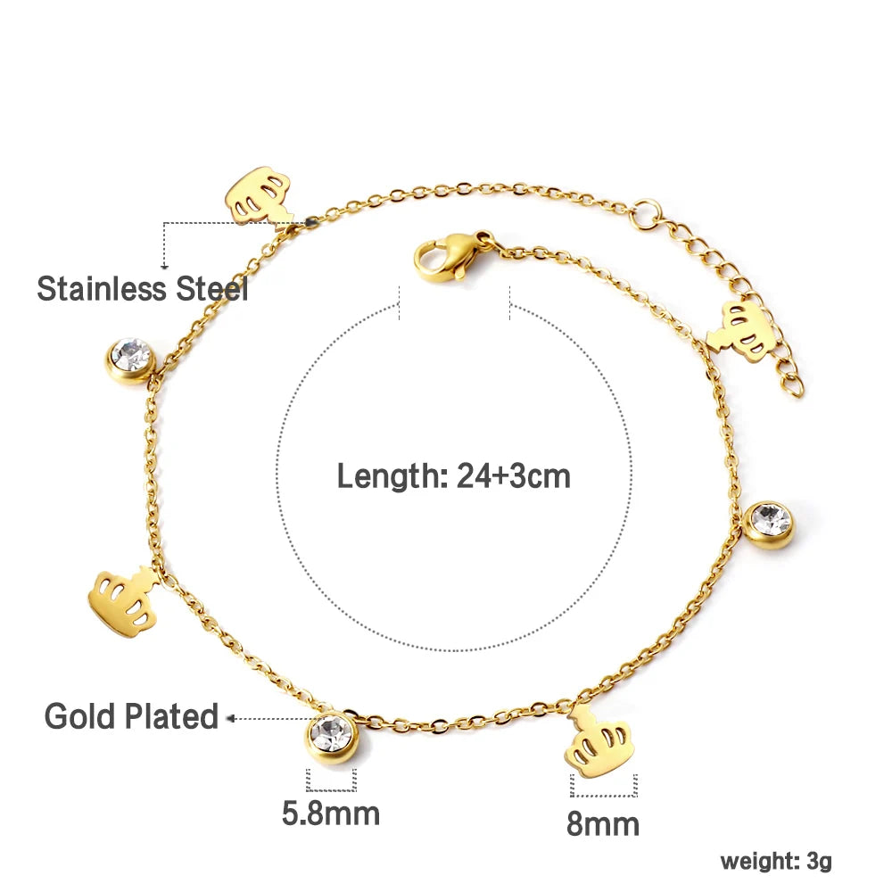 LUXUSTEEL Cryatal Hamsa Hand Charm Anklets For Women Girls Gold Color Stainless Steel Chain Ankle Summer Holiday Jewelry 23+5cm