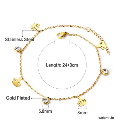 LUXUSTEEL Cryatal Hamsa Hand Charm Anklets For Women Girls Gold Color Stainless Steel Chain Ankle Summer Holiday Jewelry 23+5cm